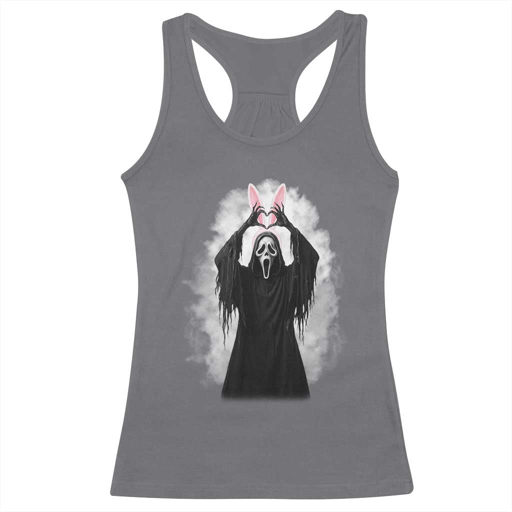 Funny Scary Bunny Face Ghost Heart Hand Sign Easter Day Racerback Tank Top TS11 Charcoal Print Your Wear