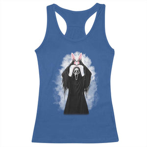 Funny Scary Bunny Face Ghost Heart Hand Sign Easter Day Racerback Tank Top TS11 Royal Blue Print Your Wear