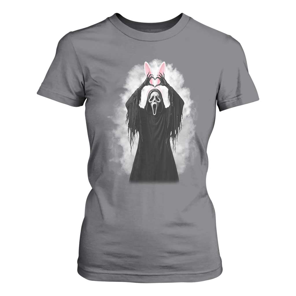 Funny Scary Bunny Face Ghost Heart Hand Sign Easter Day T Shirt For Women TS11 Charcoal Print Your Wear