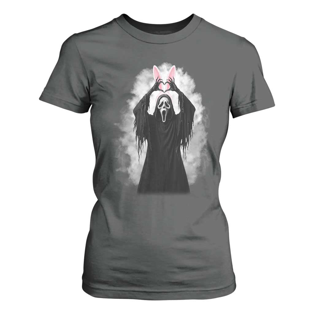 Funny Scary Bunny Face Ghost Heart Hand Sign Easter Day T Shirt For Women TS11 Dark Heather Print Your Wear