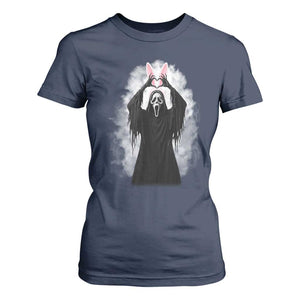 Funny Scary Bunny Face Ghost Heart Hand Sign Easter Day T Shirt For Women TS11 Navy Print Your Wear