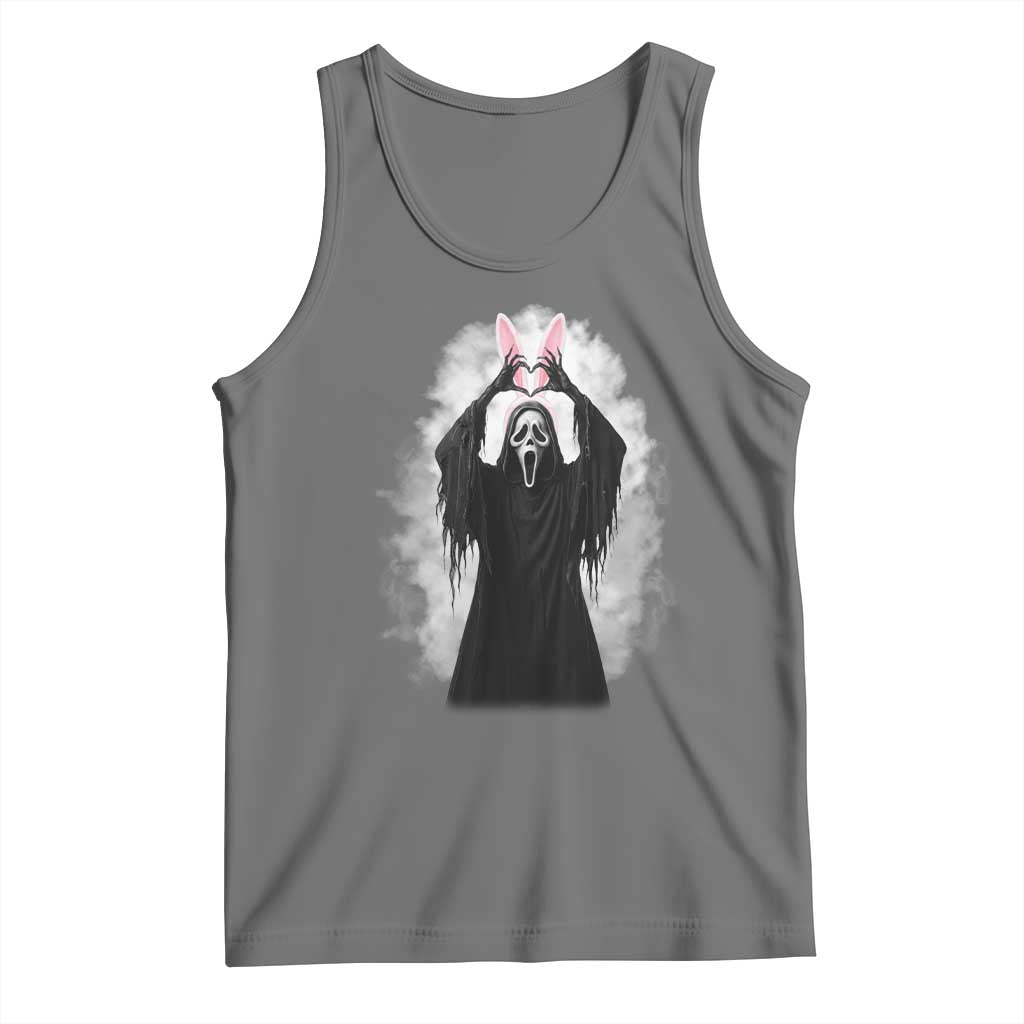 Funny Scary Bunny Face Ghost Heart Hand Sign Easter Day Tank Top TS11 Black Heather Print Your Wear
