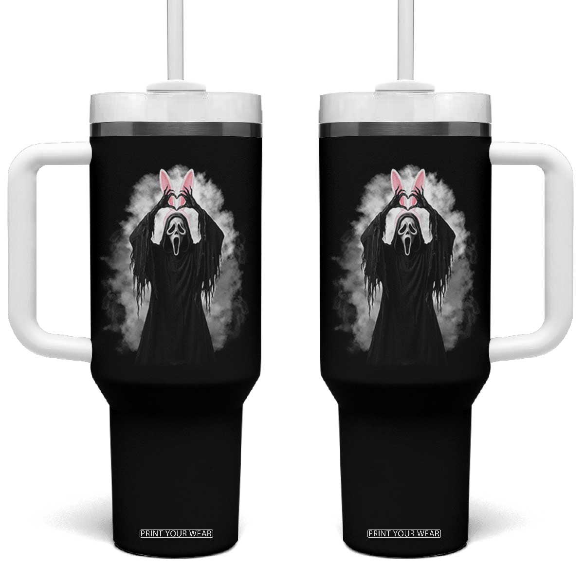 Funny Scary Bunny Face Ghost Heart Hand Sign Easter Day Tumbler With Handle TS11 One Size: 40 oz Black Print Your Wear