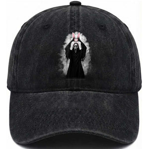 Funny Scary Bunny Face Ghost Heart Hand Sign Easter Day Washed Cotton Baseball Cap