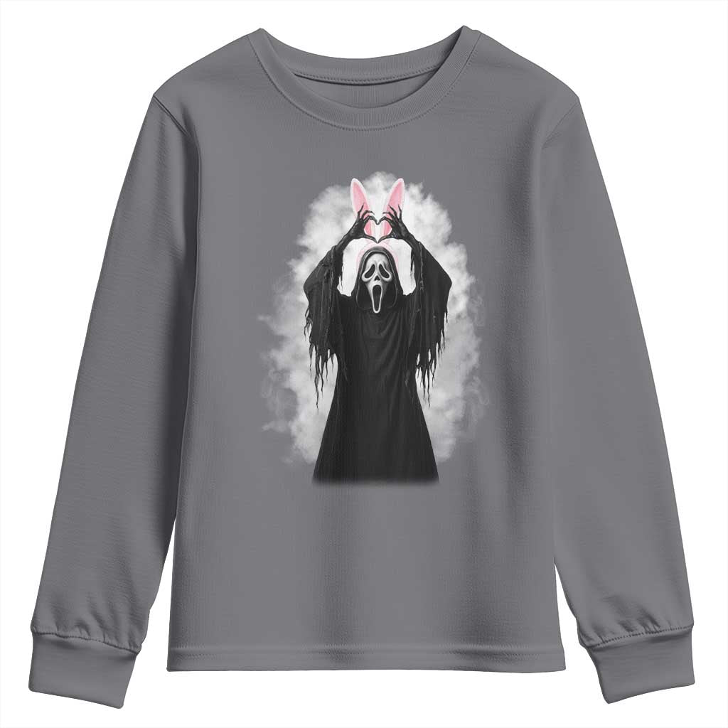 Funny Scary Bunny Face Ghost Heart Hand Sign Easter Day Youth Sweatshirt TS11 Charcoal Print Your Wear