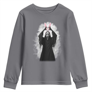 Funny Scary Bunny Face Ghost Heart Hand Sign Easter Day Youth Sweatshirt TS11 Charcoal Print Your Wear