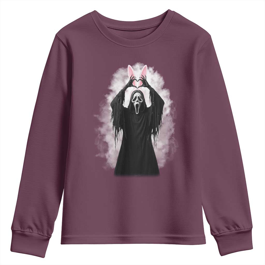Funny Scary Bunny Face Ghost Heart Hand Sign Easter Day Youth Sweatshirt TS11 Maroon Print Your Wear