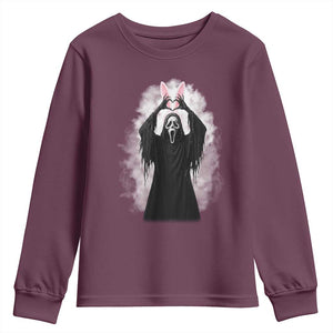 Funny Scary Bunny Face Ghost Heart Hand Sign Easter Day Youth Sweatshirt TS11 Maroon Print Your Wear