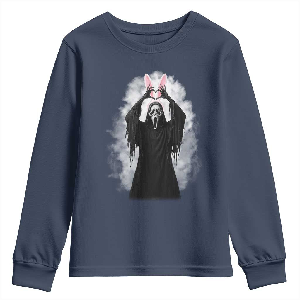Funny Scary Bunny Face Ghost Heart Hand Sign Easter Day Youth Sweatshirt TS11 Navy Print Your Wear