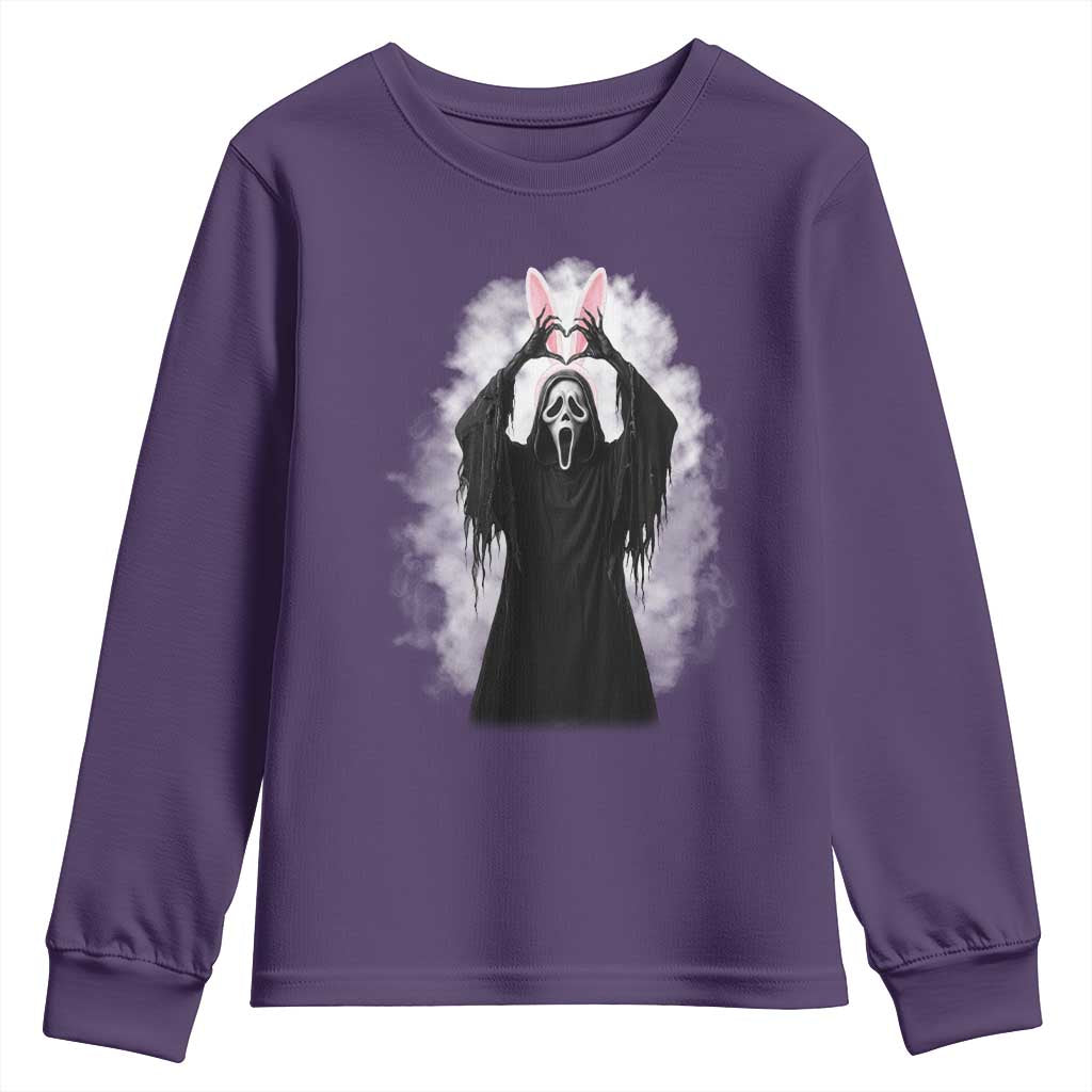 Funny Scary Bunny Face Ghost Heart Hand Sign Easter Day Youth Sweatshirt TS11 Purple Print Your Wear