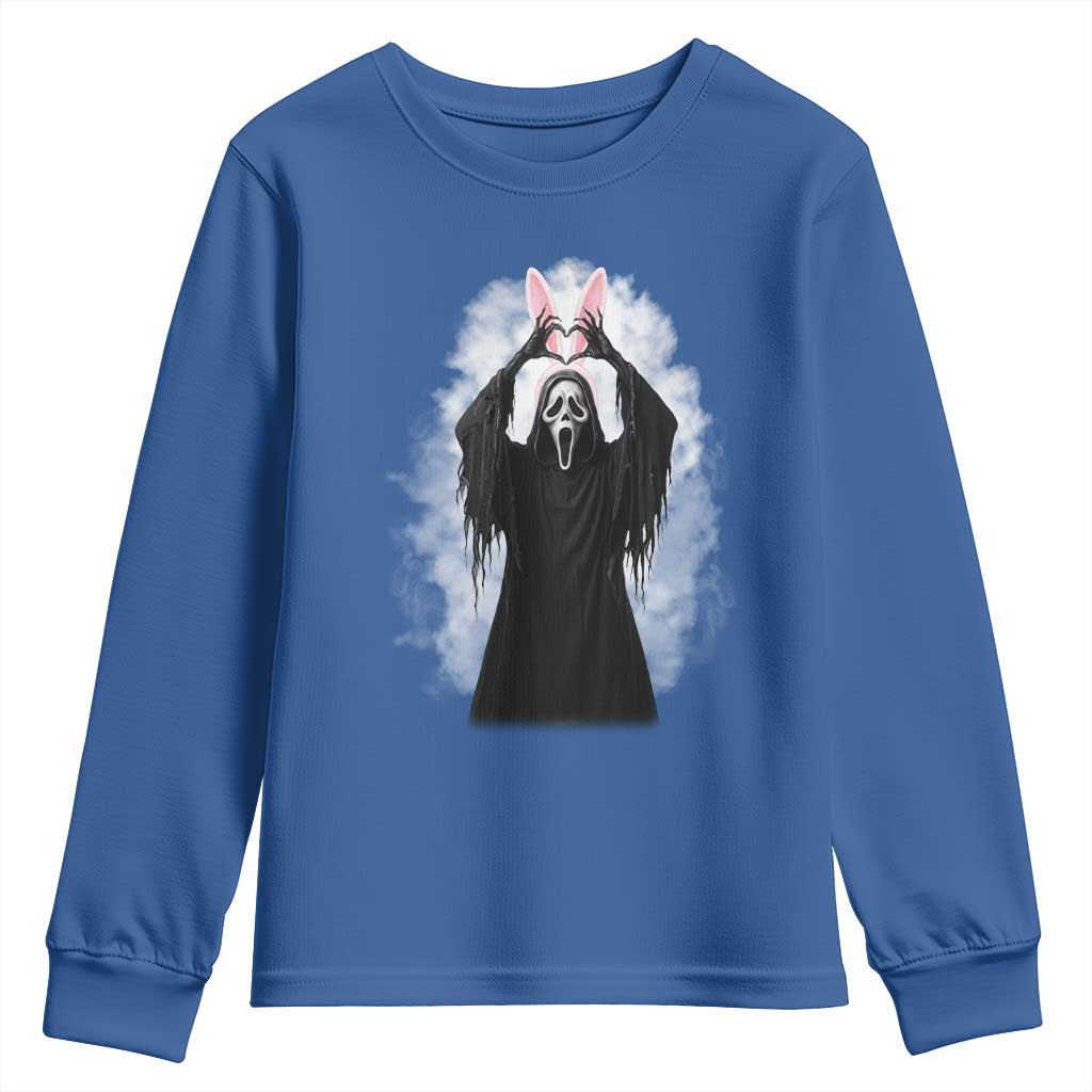 Funny Scary Bunny Face Ghost Heart Hand Sign Easter Day Youth Sweatshirt TS11 Royal Blue Print Your Wear