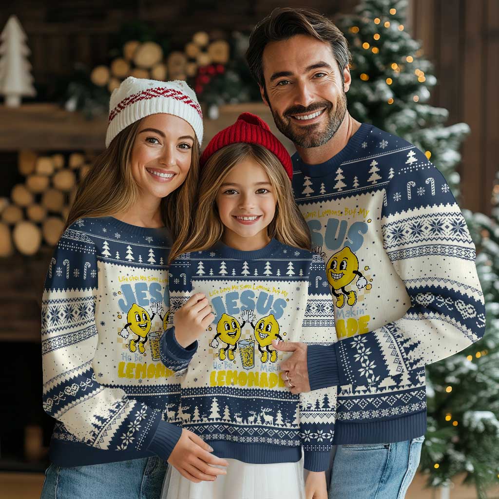 Life Gave Me Some Lemons But My Jesus He Be Makin Lemonade Ugly Christmas Sweater Retro Lemon TS11 Beige Navy Print Your Wear