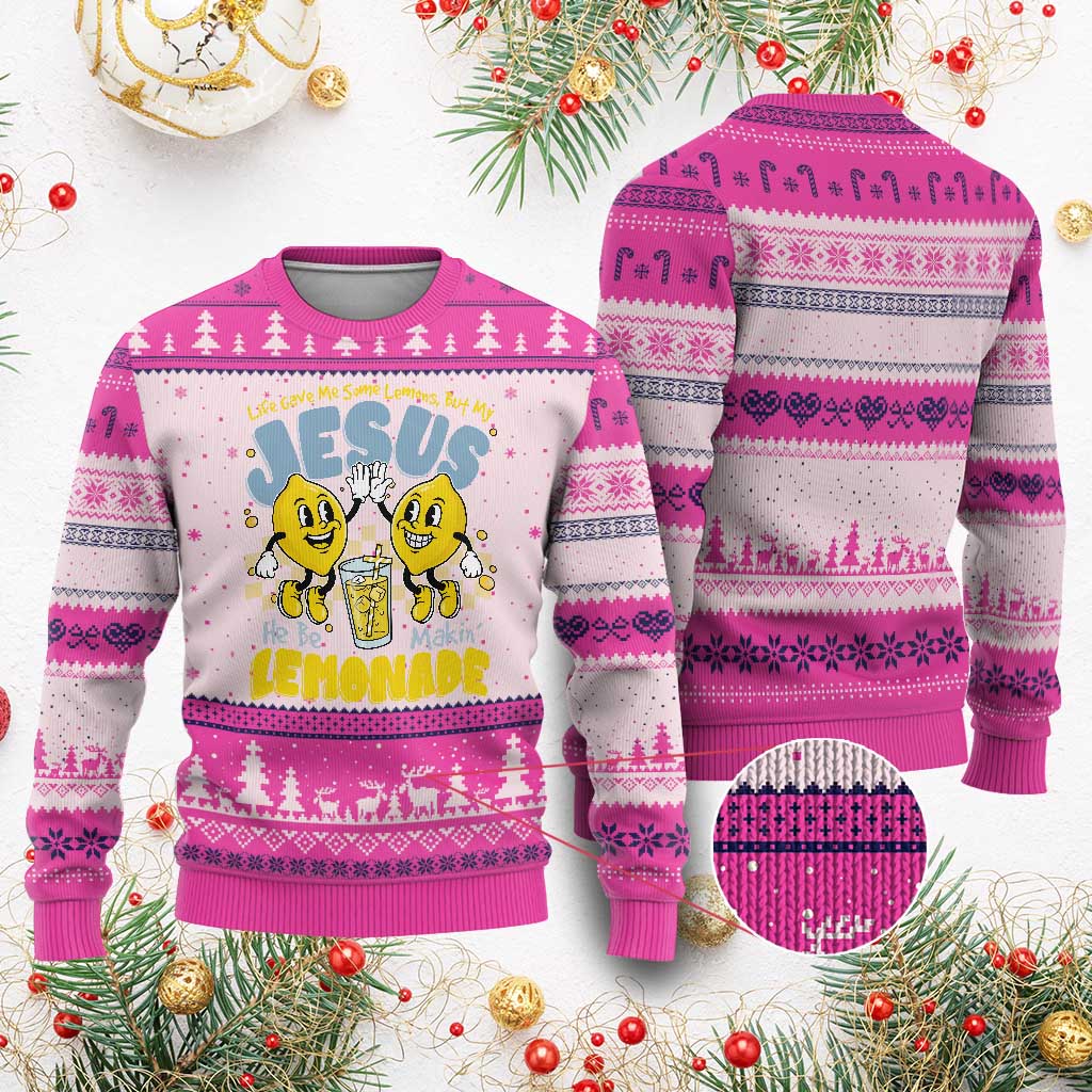 Life Gave Me Some Lemons But My Jesus He Be Makin Lemonade Ugly Christmas Sweater Retro Lemon TS11 Hot Pink Print Your Wear