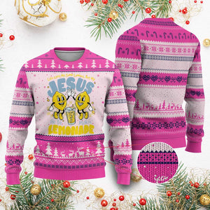 Life Gave Me Some Lemons But My Jesus He Be Makin Lemonade Ugly Christmas Sweater Retro Lemon TS11 Hot Pink Print Your Wear