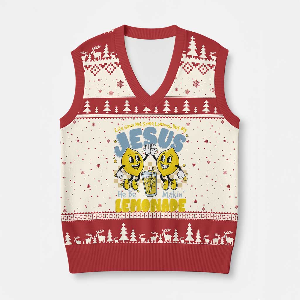 Life Gave Me Some Lemons But My Jesus He Be Makin Lemonade V-Neck Knit Sweater Vest Retro Lemon TS11 Beige Red Print Your Wear