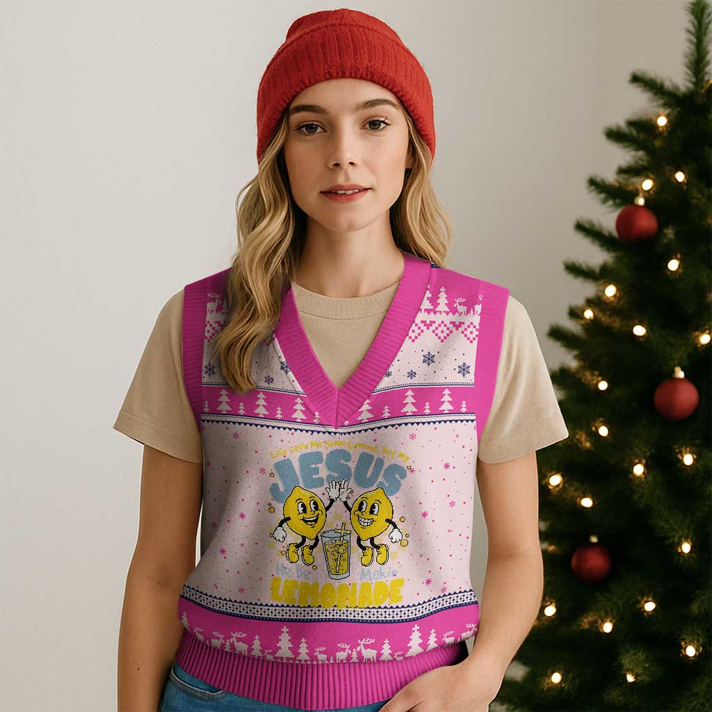 Life Gave Me Some Lemons But My Jesus He Be Makin Lemonade V-Neck Knit Sweater Vest Retro Lemon TS11 Hot Pink Print Your Wear