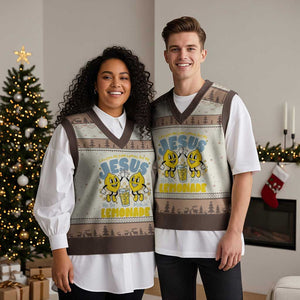 Life Gave Me Some Lemons But My Jesus He Be Makin Lemonade V-Neck Knit Sweater Vest Retro Lemon TS11 Mocha Mousse Print Your Wear