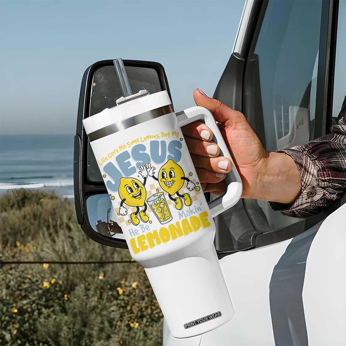 Life Gave Me Some Lemons But My Jesus He Be Makin Lemonade Tumbler With Handle Retro Lemon TS11 Print Your Wear