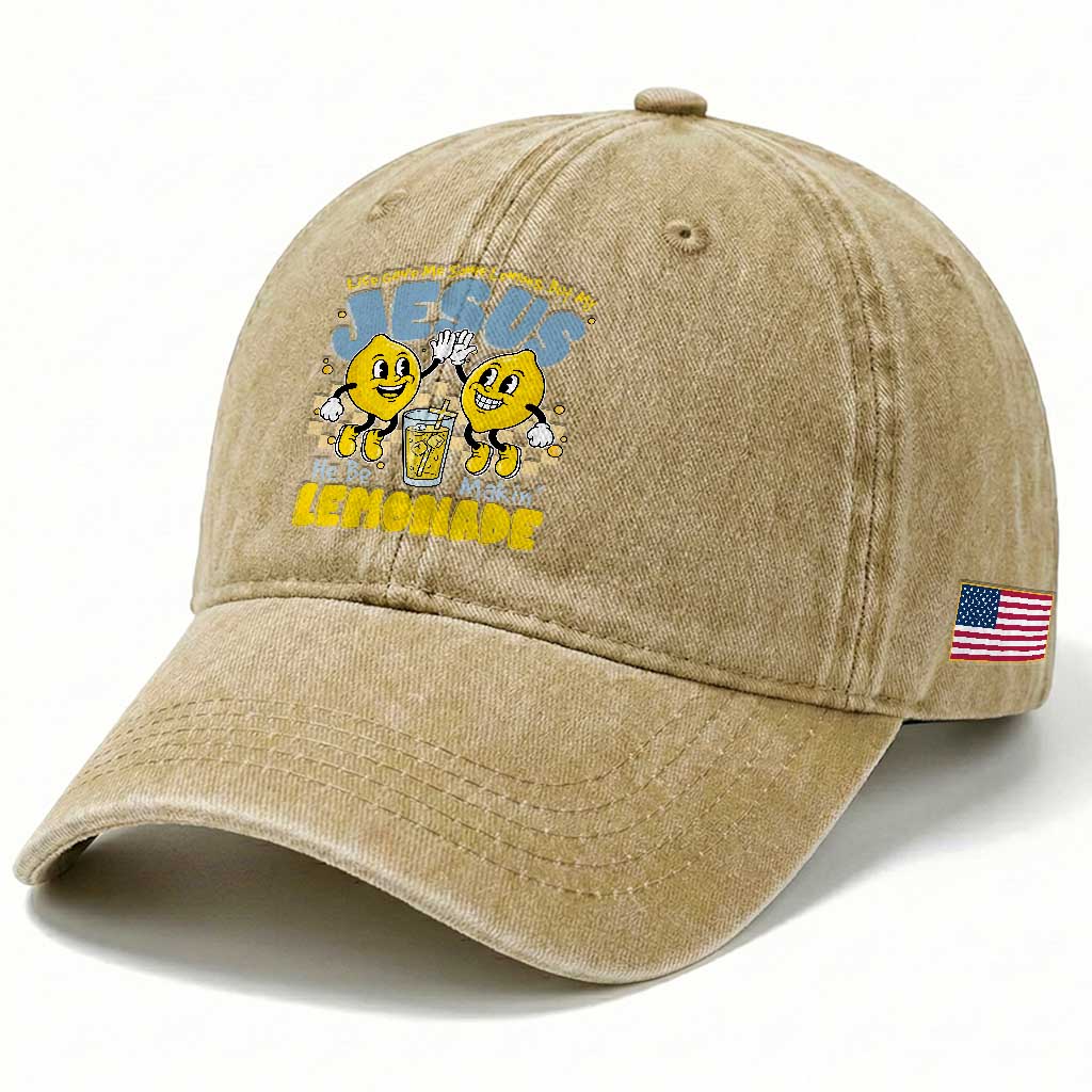 Life Gave Me Some Lemons But My Jesus He Be Makin Lemonade Washed Cotton Baseball Cap Retro Lemon TS11 Print Your Wear