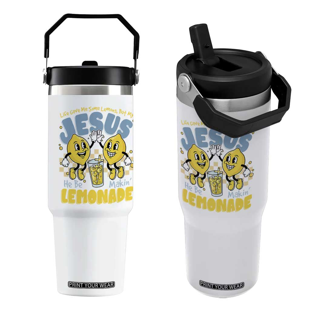 Life Gave Me Some Lemons But My Jesus He Be Makin Lemonade Flip Straw Tumbler Retro Lemon TS11 One Size: 30 oz White Print Your Wear