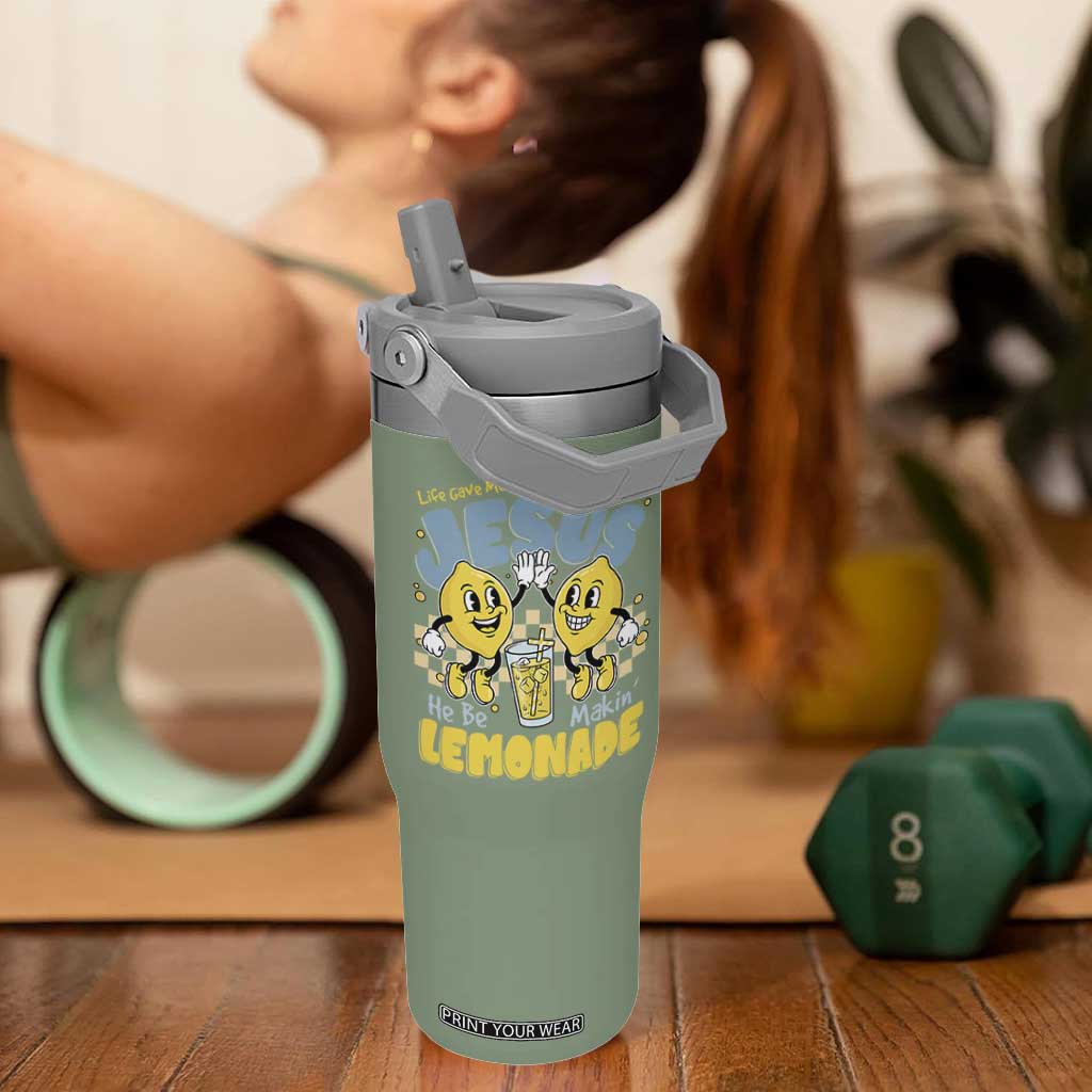 Life Gave Me Some Lemons But My Jesus He Be Makin Lemonade Flip Straw Tumbler Retro Lemon TS11 One Size: 30 oz Moss Green Print Your Wear