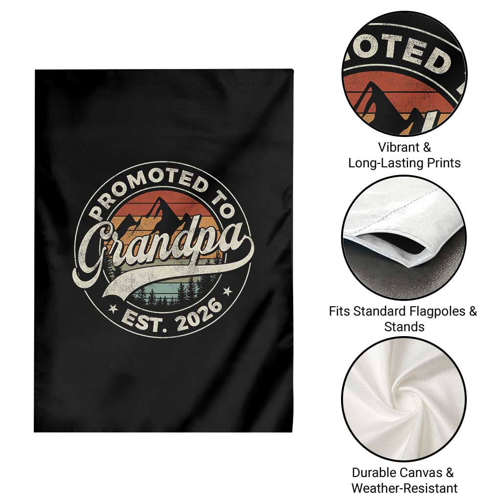 Promoted To Grandpa Est 2026 Garden Flag Grandparents Baby Announcement Retro Mountain TS11 Print Your Wear