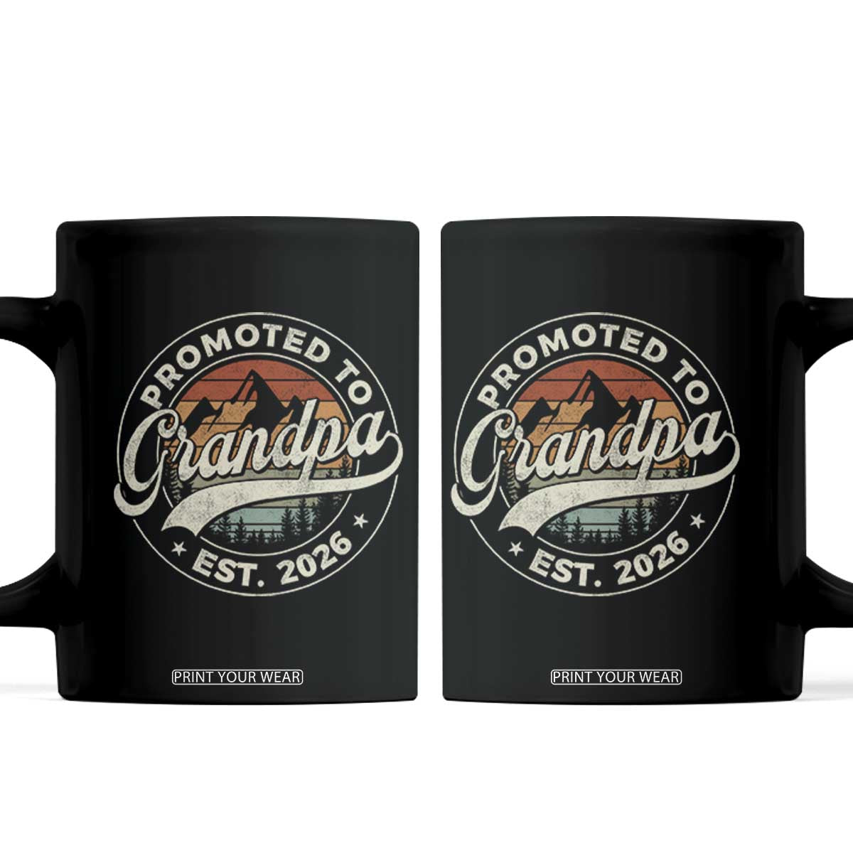 Promoted To Grandpa Est 2026 Coffee Mug Grandparents Baby Announcement Retro Mountain TS11 Black Print Your Wear