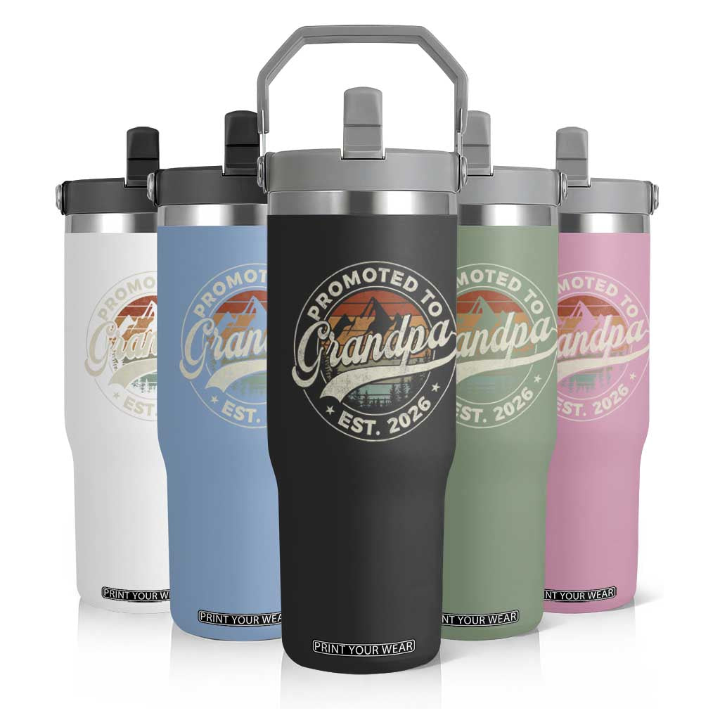 Promoted To Grandpa Est 2026 Flip Straw Tumbler Grandparents Baby Announcement Retro Mountain TS11 Print Your Wear