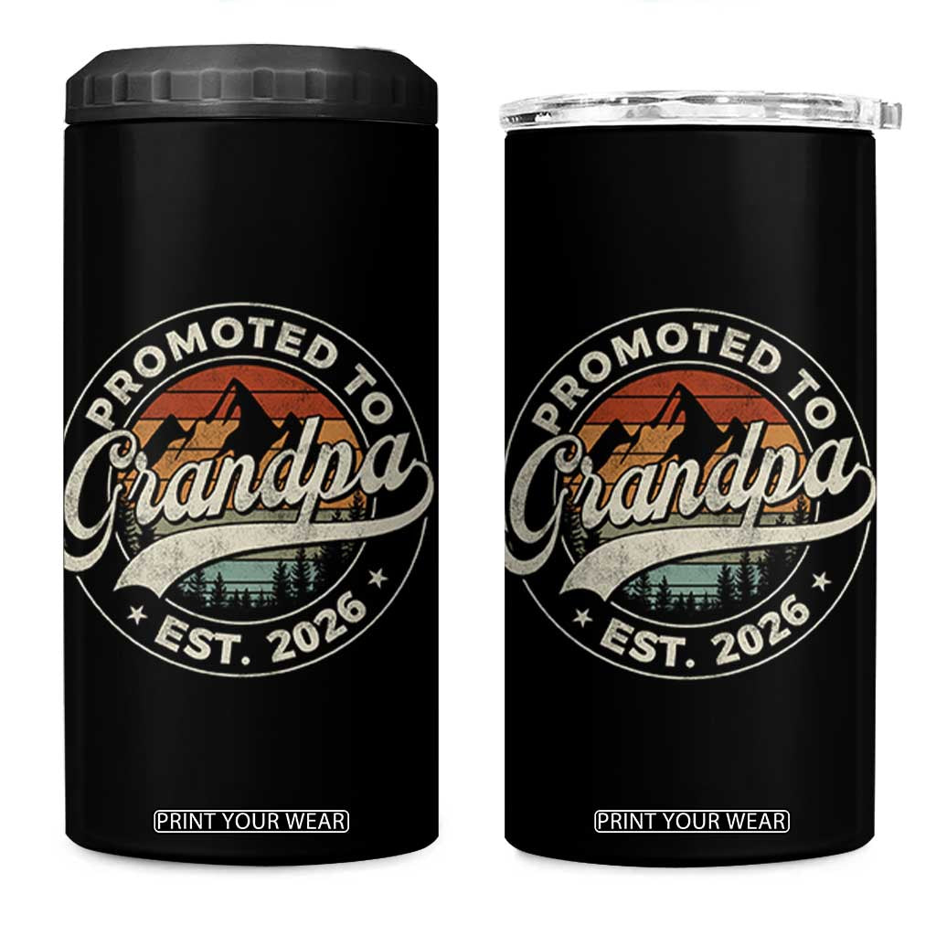 Promoted To Grandpa Est 2026 4 in 1 Can Cooler Tumbler Grandparents Baby Announcement Retro Mountain TS11 One Size: 16 oz Black Print Your Wear