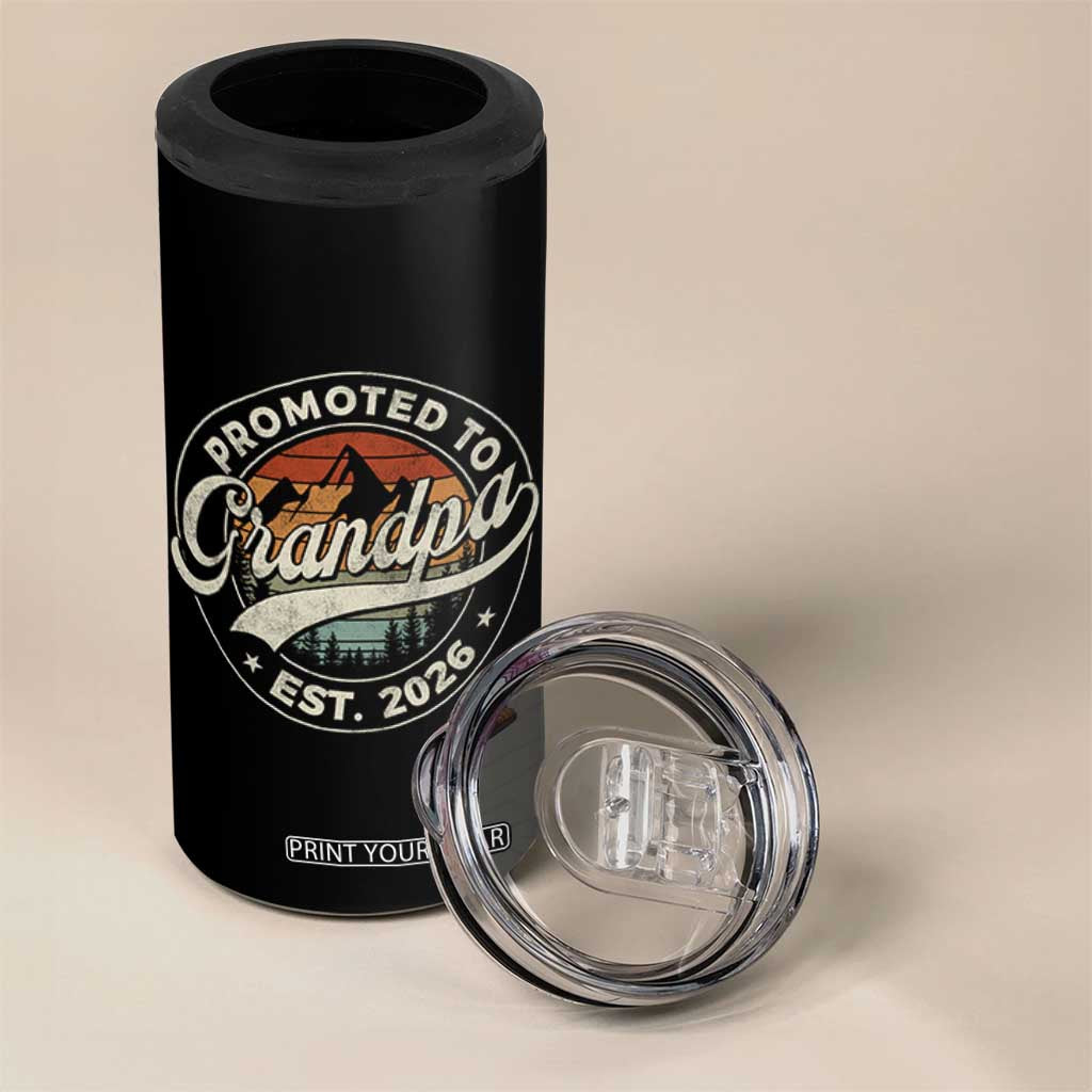 Promoted To Grandpa Est 2026 4 in 1 Can Cooler Tumbler Grandparents Baby Announcement Retro Mountain TS11 Print Your Wear