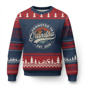 Promoted To Grandpa Est 2026 Ugly Christmas Sweater Grandparents Baby Announcement Retro Mountain TS11 Navy Red Print Your Wear