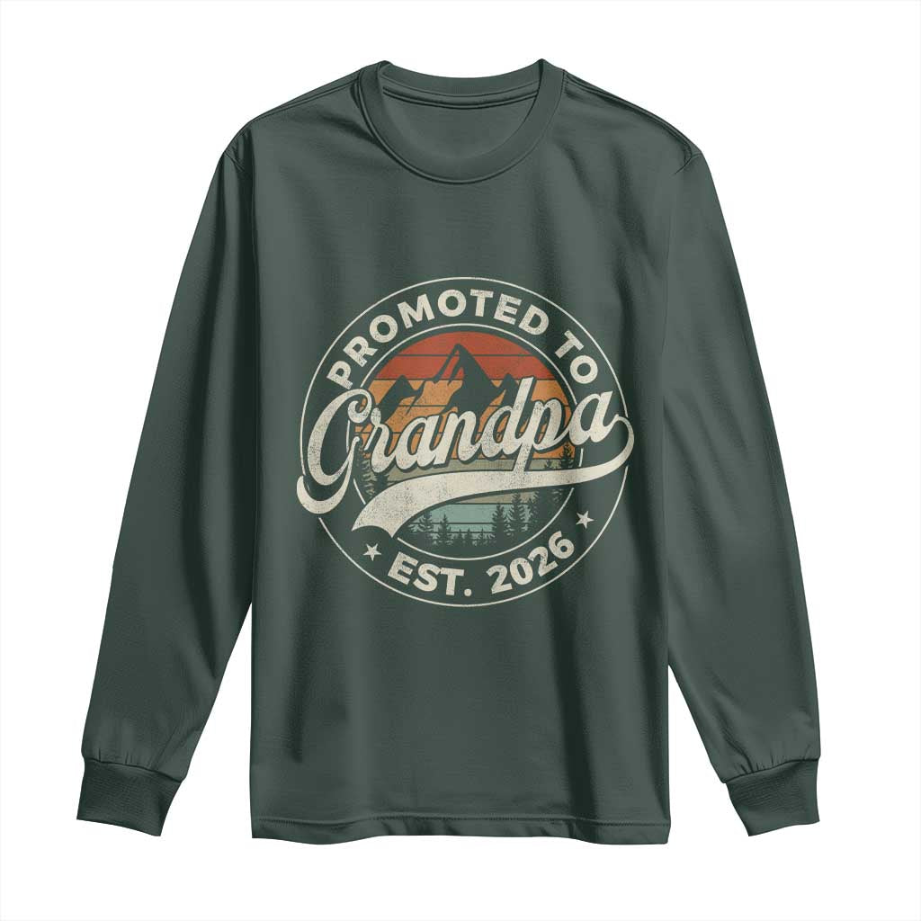 Promoted To Grandpa Est 2026 Long Sleeve Shirt Grandparents Baby Announcement Retro Mountain TS11 Dark Forest Green Print Your Wear