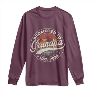 Promoted To Grandpa Est 2026 Long Sleeve Shirt Grandparents Baby Announcement Retro Mountain TS11 Maroon Print Your Wear