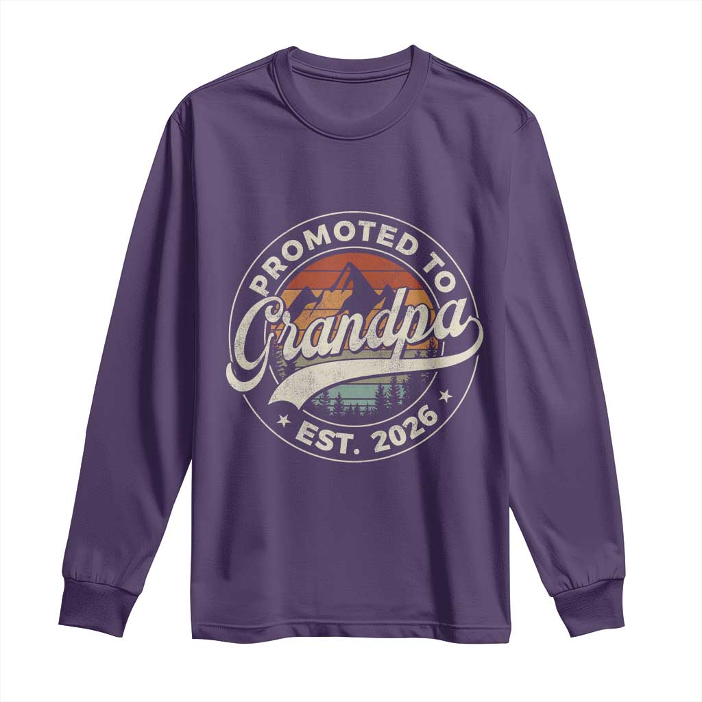 Promoted To Grandpa Est 2026 Long Sleeve Shirt Grandparents Baby Announcement Retro Mountain TS11 Purple Print Your Wear