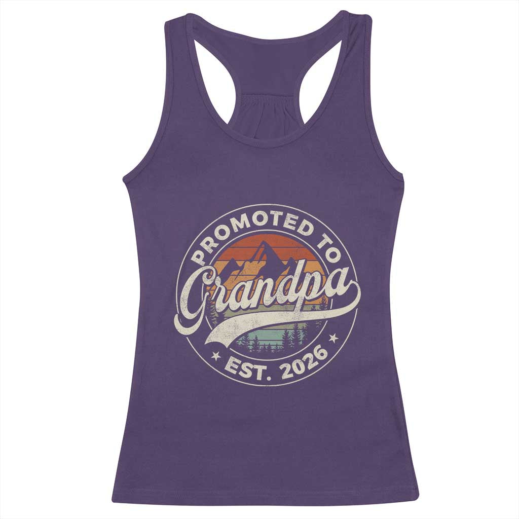 Promoted To Grandpa Est 2026 Racerback Tank Top Grandparents Baby Announcement Retro Mountain TS11 Purple Print Your Wear