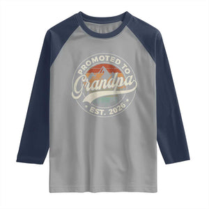 Promoted To Grandpa Est 2026 Raglan Shirt Grandparents Baby Announcement Retro Mountain TS11 Sport Gray Navy Print Your Wear