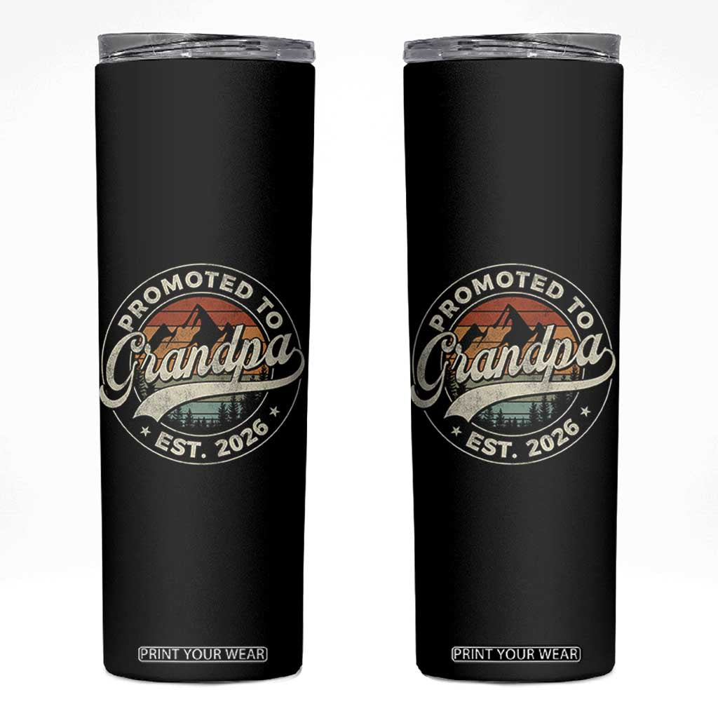 Promoted To Grandpa Est 2026 Skinny Tumbler Grandparents Baby Announcement Retro Mountain TS11 Black Print Your Wear