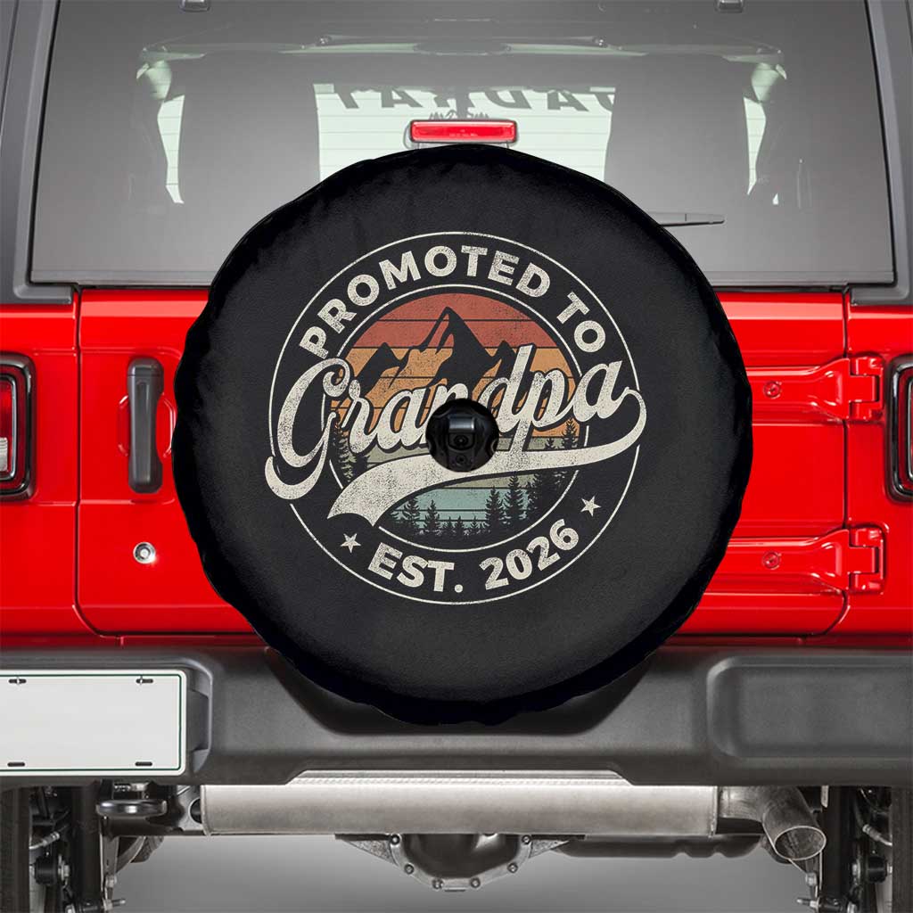 Promoted To Grandpa Est 2026 Spare Tire Cover Grandparents Baby Announcement Retro Mountain TS11 Black Print Your Wear