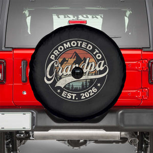 Promoted To Grandpa Est 2026 Spare Tire Cover Grandparents Baby Announcement Retro Mountain TS11 Black Print Your Wear