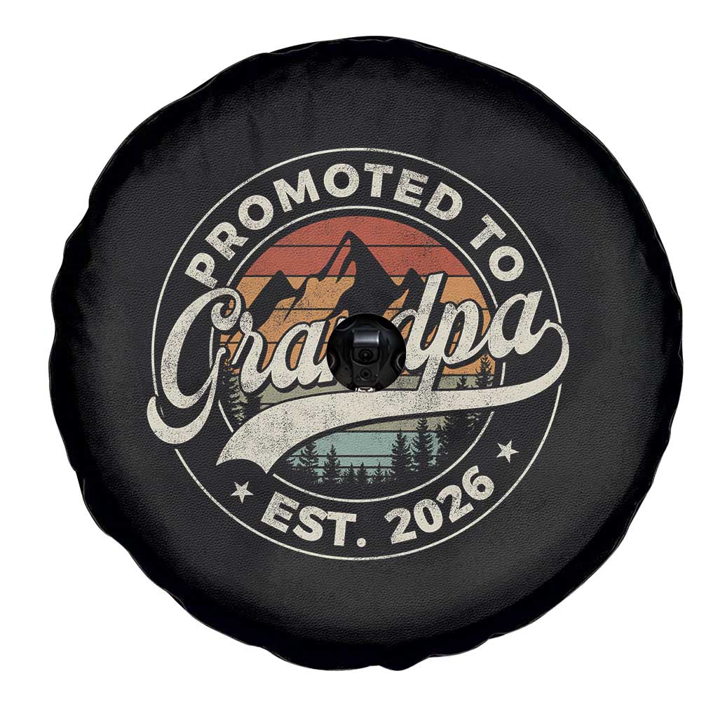 Promoted To Grandpa Est 2026 Spare Tire Cover Grandparents Baby Announcement Retro Mountain TS11 Print Your Wear