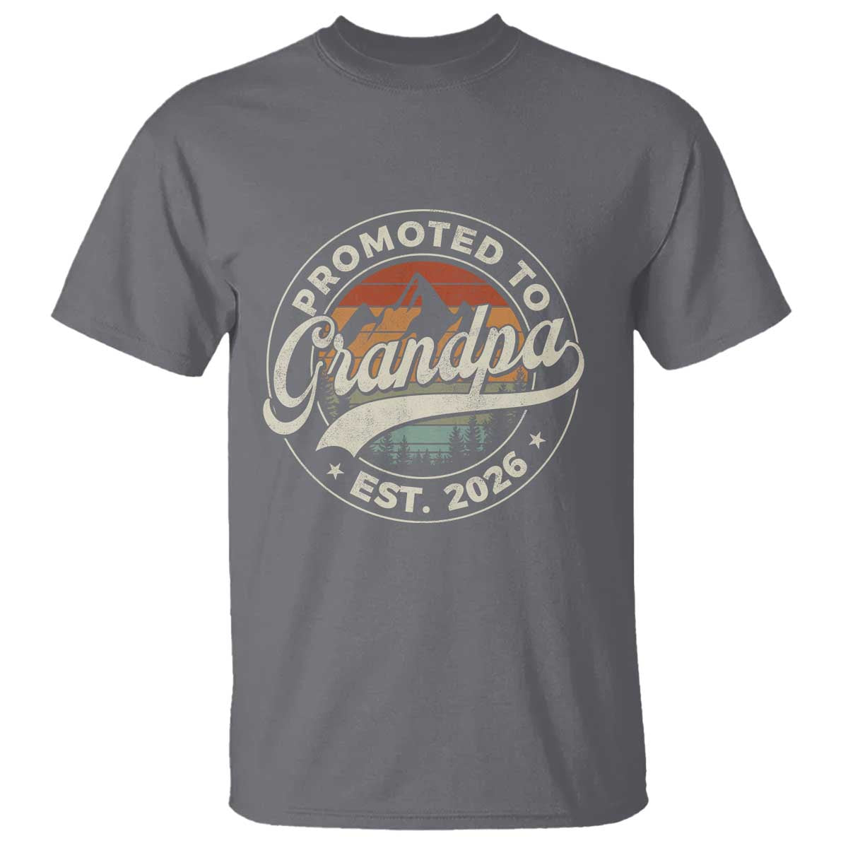 Promoted To Grandpa Est 2026 T Shirt Grandparents Baby Announcement Retro Mountain TS11 Charcoal Print Your Wear