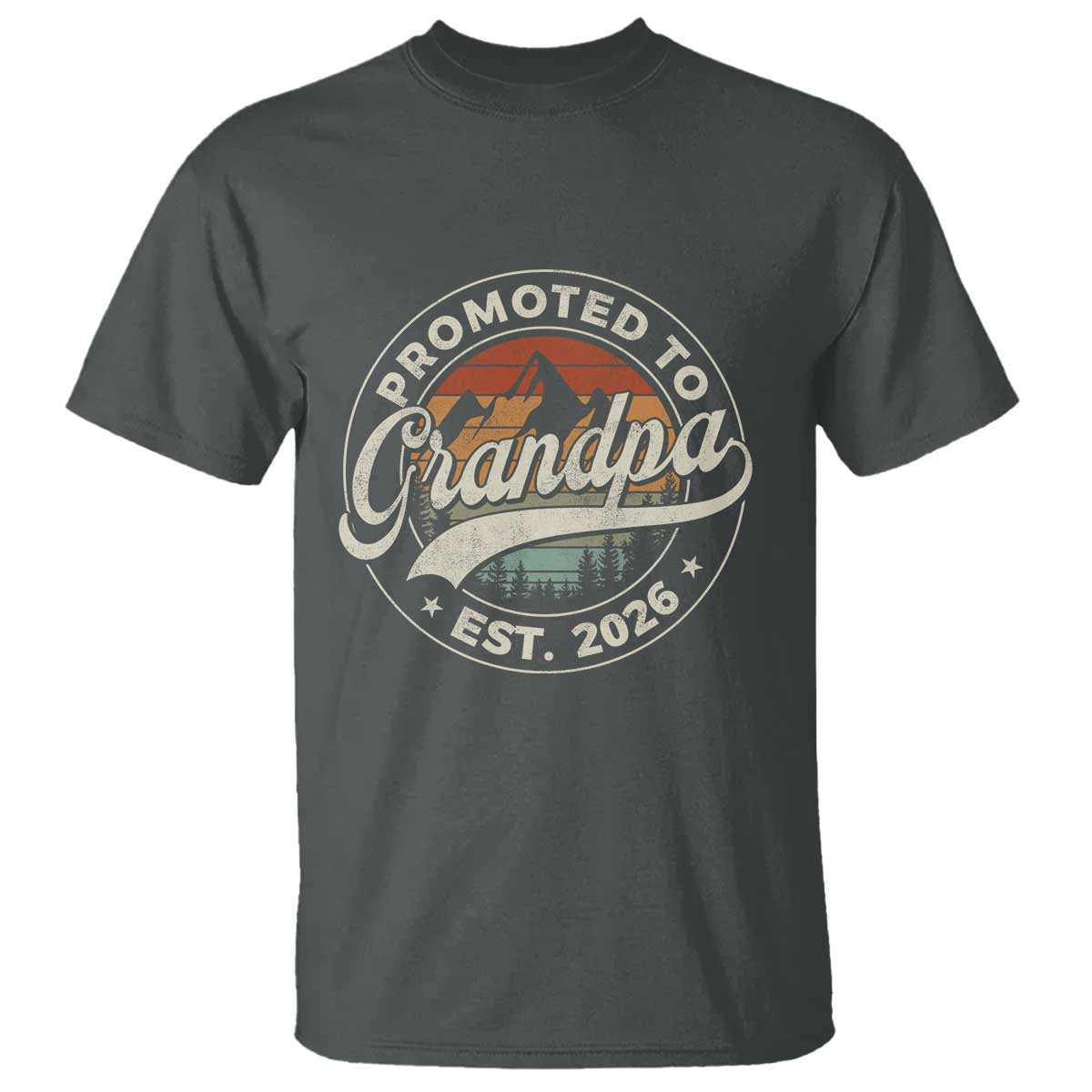 Promoted To Grandpa Est 2026 T Shirt Grandparents Baby Announcement Retro Mountain TS11 Dark Heather Print Your Wear
