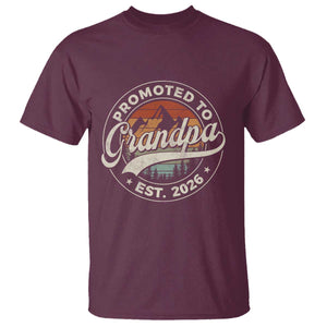Promoted To Grandpa Est 2026 T Shirt Grandparents Baby Announcement Retro Mountain TS11 Maroon Print Your Wear