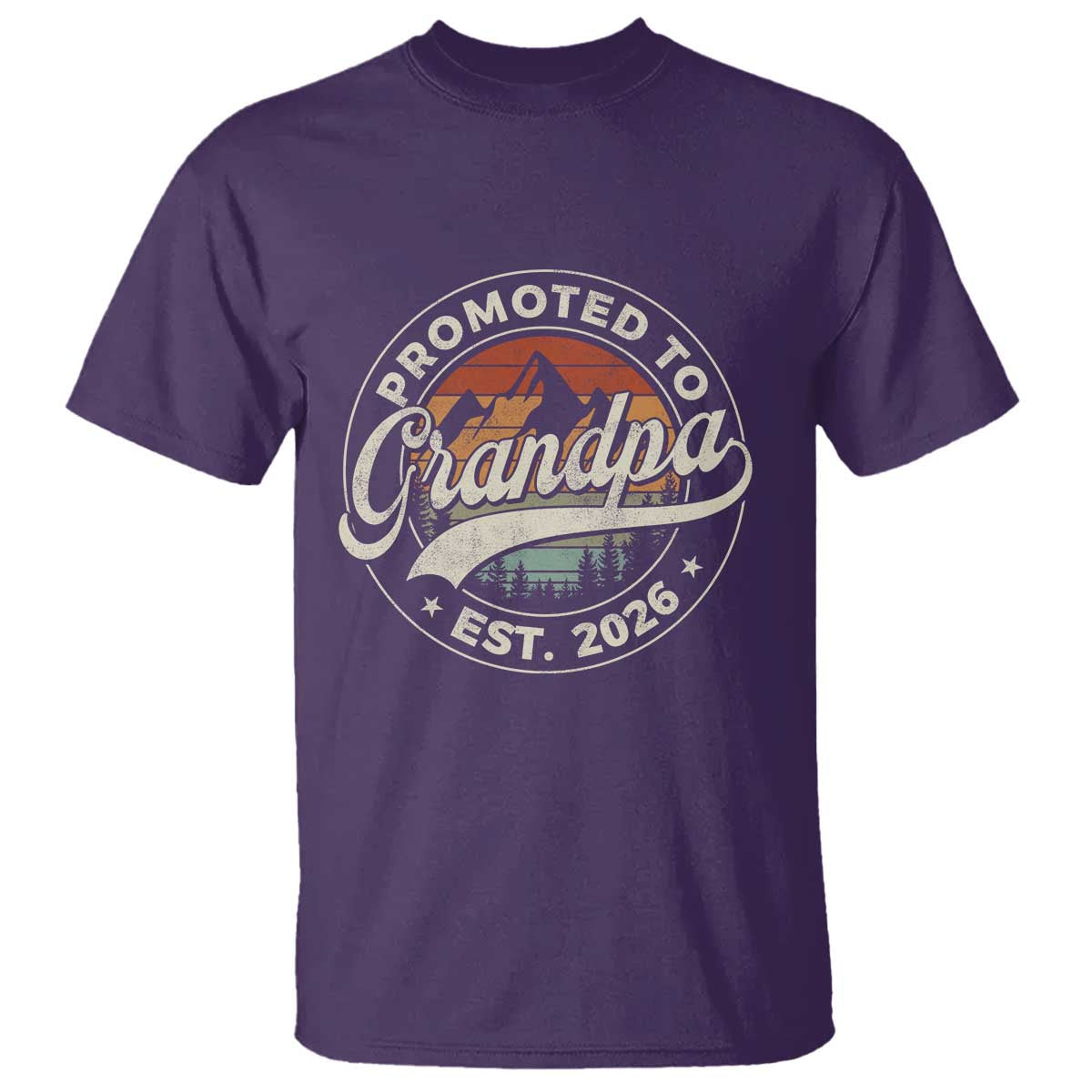 Promoted To Grandpa Est 2026 T Shirt Grandparents Baby Announcement Retro Mountain TS11 Purple Print Your Wear
