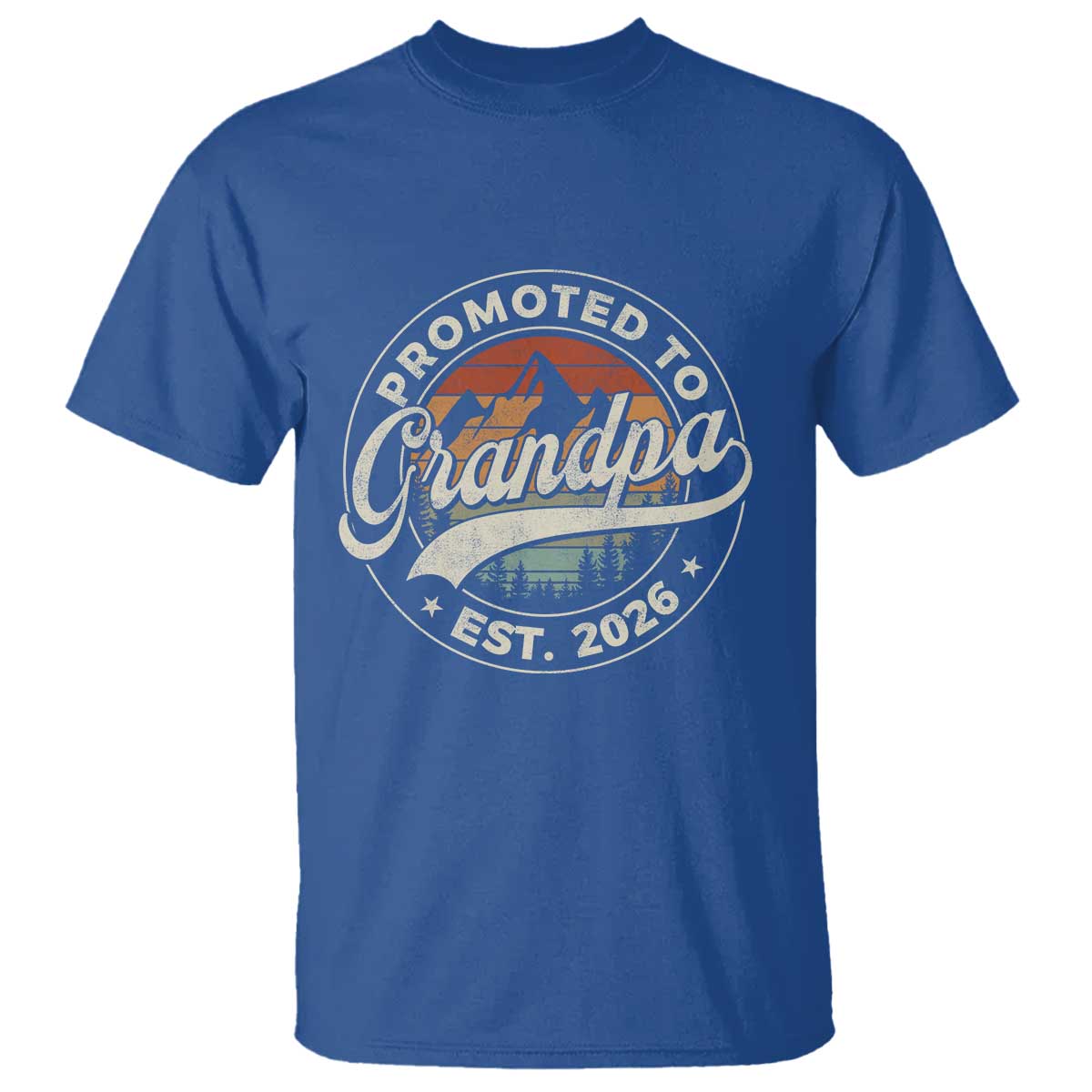 Promoted To Grandpa Est 2026 T Shirt Grandparents Baby Announcement Retro Mountain TS11 Royal Blue Print Your Wear