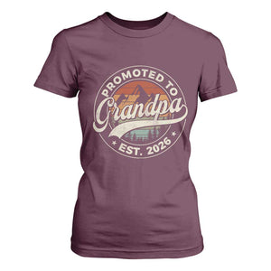 Promoted To Grandpa Est 2026 T Shirt For Women Grandparents Baby Announcement Retro Mountain TS11 Maroon Print Your Wear