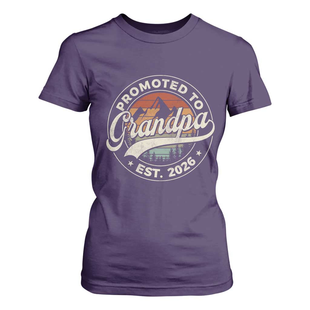 Promoted To Grandpa Est 2026 T Shirt For Women Grandparents Baby Announcement Retro Mountain TS11 Purple Print Your Wear