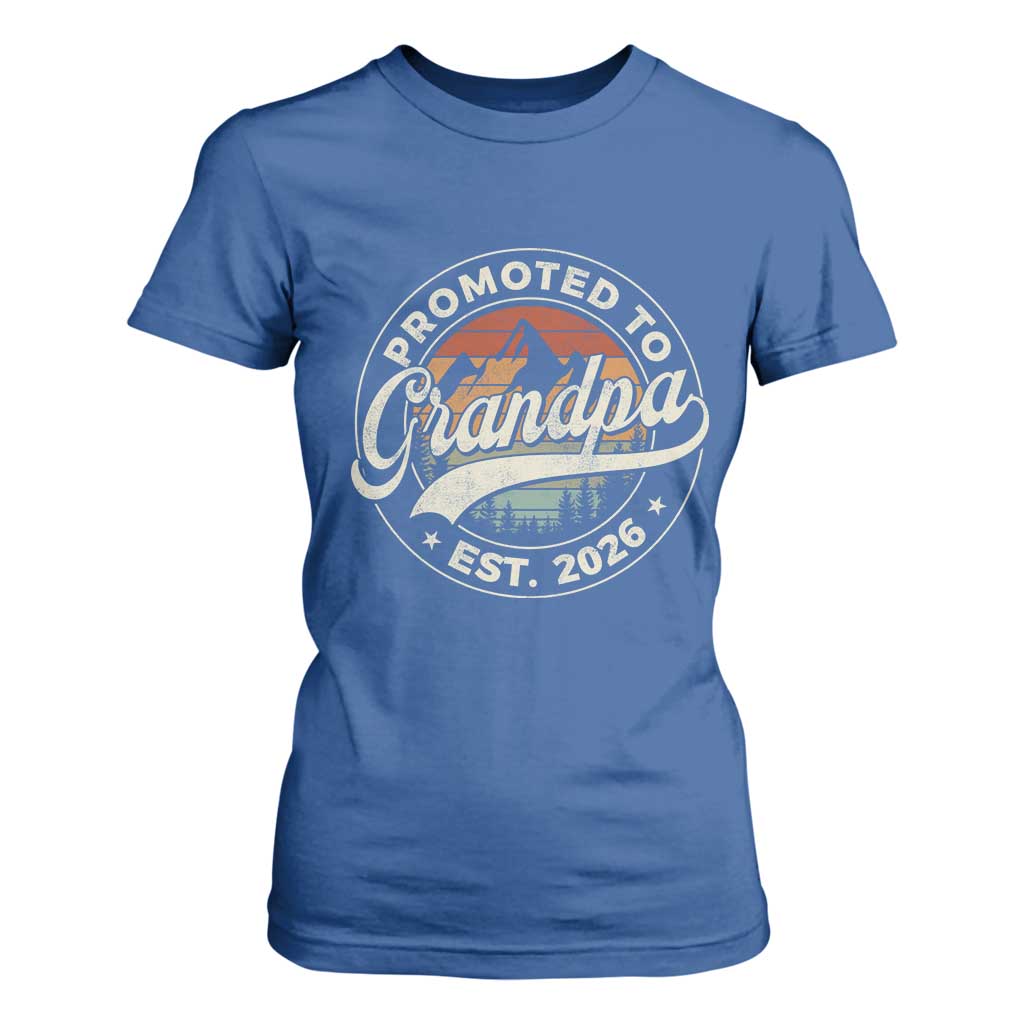 Promoted To Grandpa Est 2026 T Shirt For Women Grandparents Baby Announcement Retro Mountain TS11 Royal Blue Print Your Wear