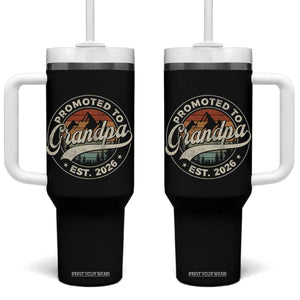 Promoted To Grandpa Est 2026 Tumbler With Handle Grandparents Baby Announcement Retro Mountain TS11 One Size: 40 oz Black Print Your Wear