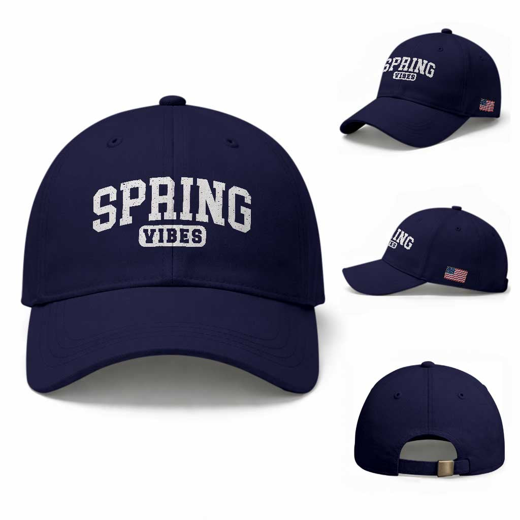 Spring Vibes Baseball Cap Spring Break Easter Day Bold Text